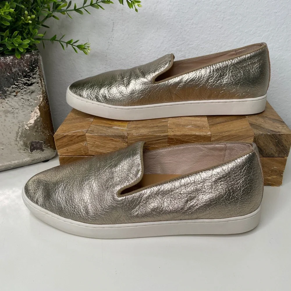 Birdies The Swift Gold Metallic Leather Slip On‎ Fashion Sneakers Shoes Size 9